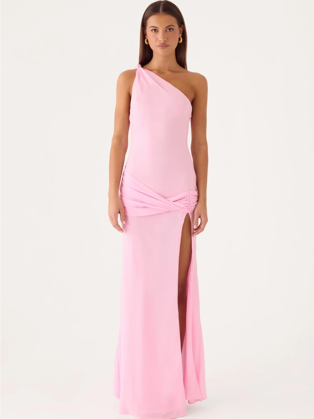 Peppermayo One-Shoulder Pink Gown with Side Slit